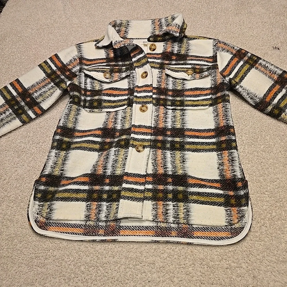 Bke Youth Flannel Shacket Jacket Button-Up Girls Size L White Orange Green Black
